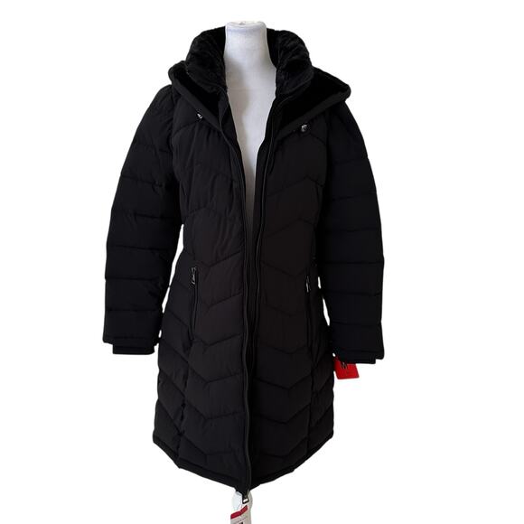 Andrew Marc Women Black Zipper Front Faux Fur Hoodie Puffer Coat Size M - NWT - Picture 3 of 10